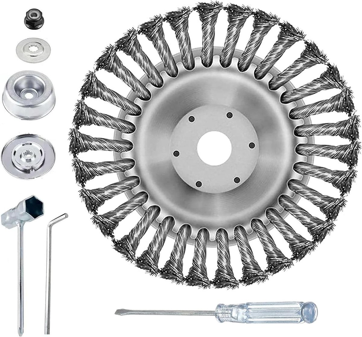 Onkruidborstel Grasmaaier - Grasmaaier Opzetstuk - Onkruid Verwijderen - Roestvrij Staal - 15 cm Diameter - Zilver