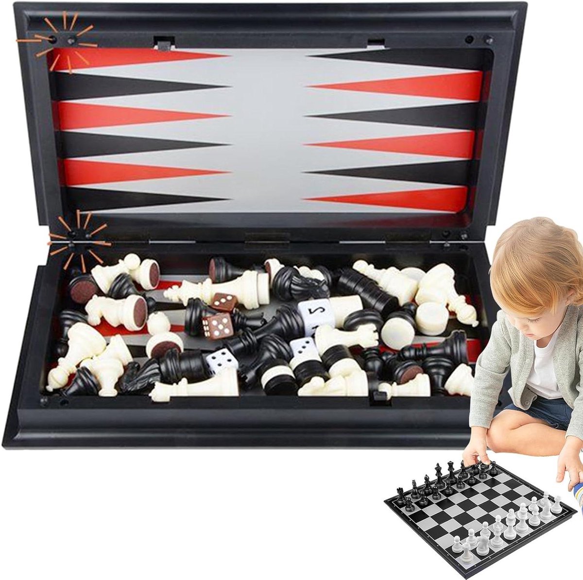 Reisschaakset Magnetisch - Compact Schaakbord - Reizen en Kamperen - Opvouwbaar met Vergrendeling - Compact Formaat - Niet gespecificeerd