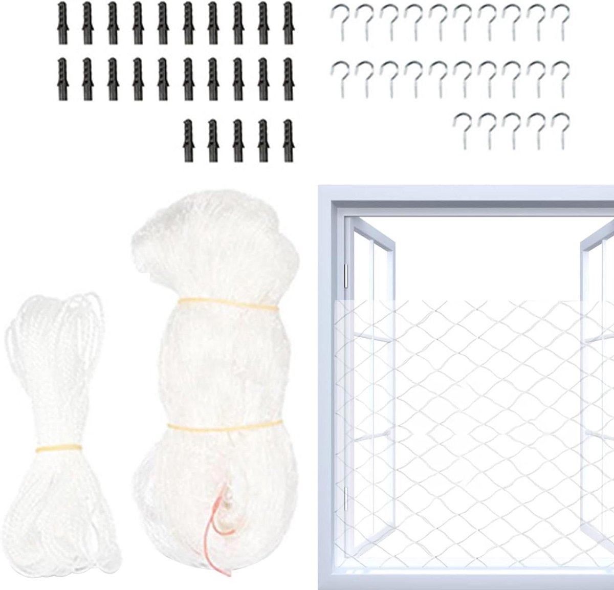 Kattennet Balkon - Huisdierengaas Veiligheid - Val Preventie - Scheurbestendig Nylon - 8x3 M - Zwart
