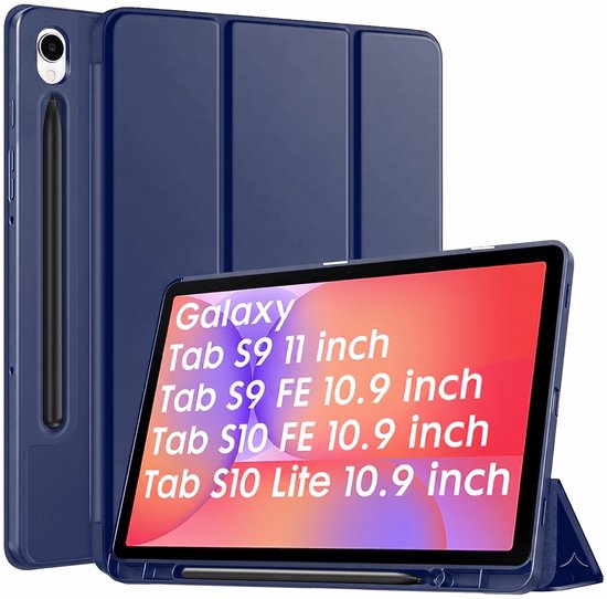 Étui de tablette bleu foncé compatible avec les Galaxy Tab S9 11 pouces, S9 FE 11 pouces, S10 FE 10.9 pouces et S10 Lite 10.9 pouces.