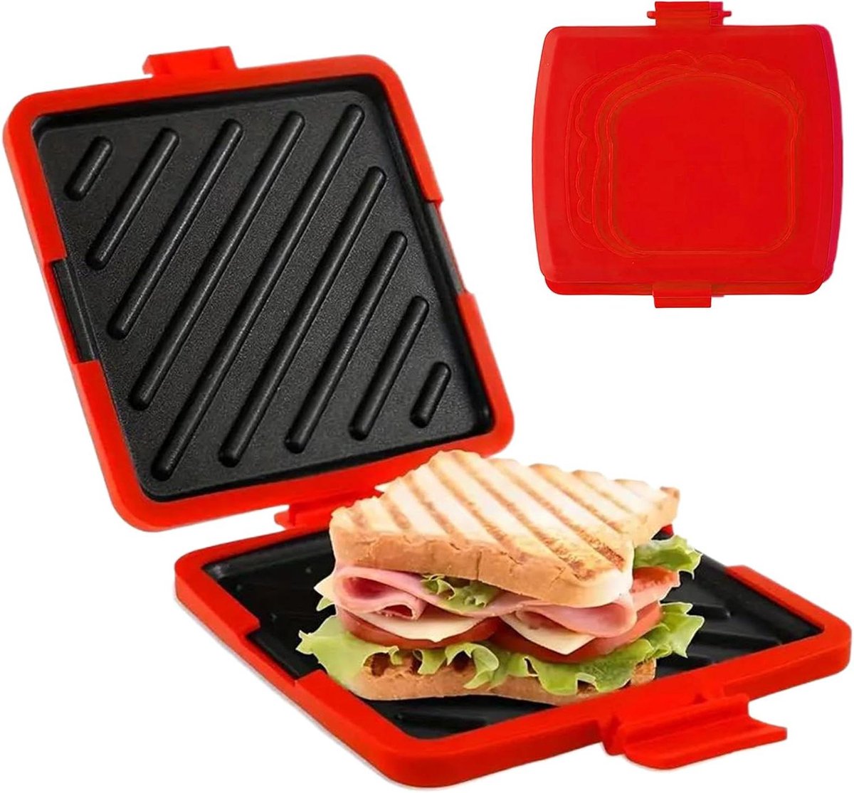 Sandwichpers - Toastie maker - Snelle lunches maken - Magnetron verwarming - 17 cm breed - Rood