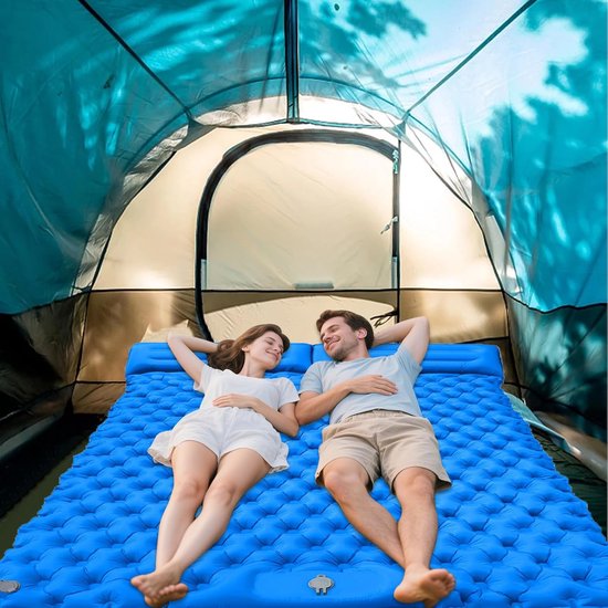 Camping Ligmat - Dubbele Mat - Outdoor Slapen - Geïntegreerde Voetpomp - 190 x 120 cm - Blauw van Camping — afbeelding 2