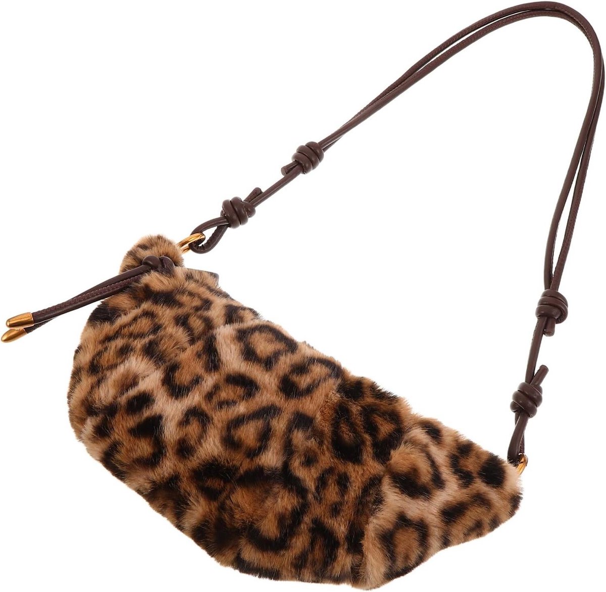 Pluche Tas - Schoudertas Dames - Casual Gebruik - Opvallende Luipaardprint - 29 x 13 x 7 cm - Bruin