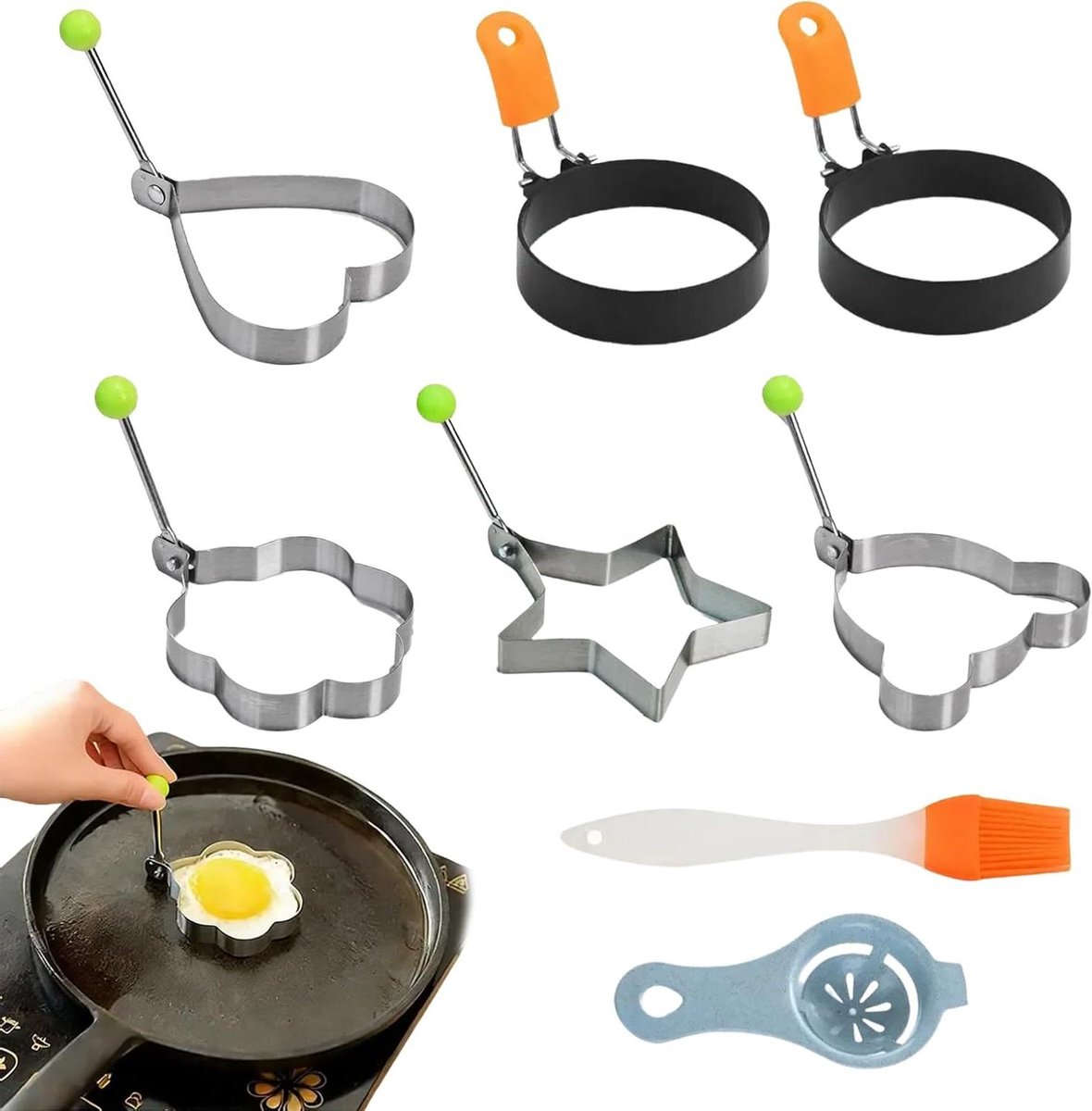 Spiegeleivorm set - Eiermaker mallen - Ontbijt maken - 5 leuke figuren - 6-delig - Zilver