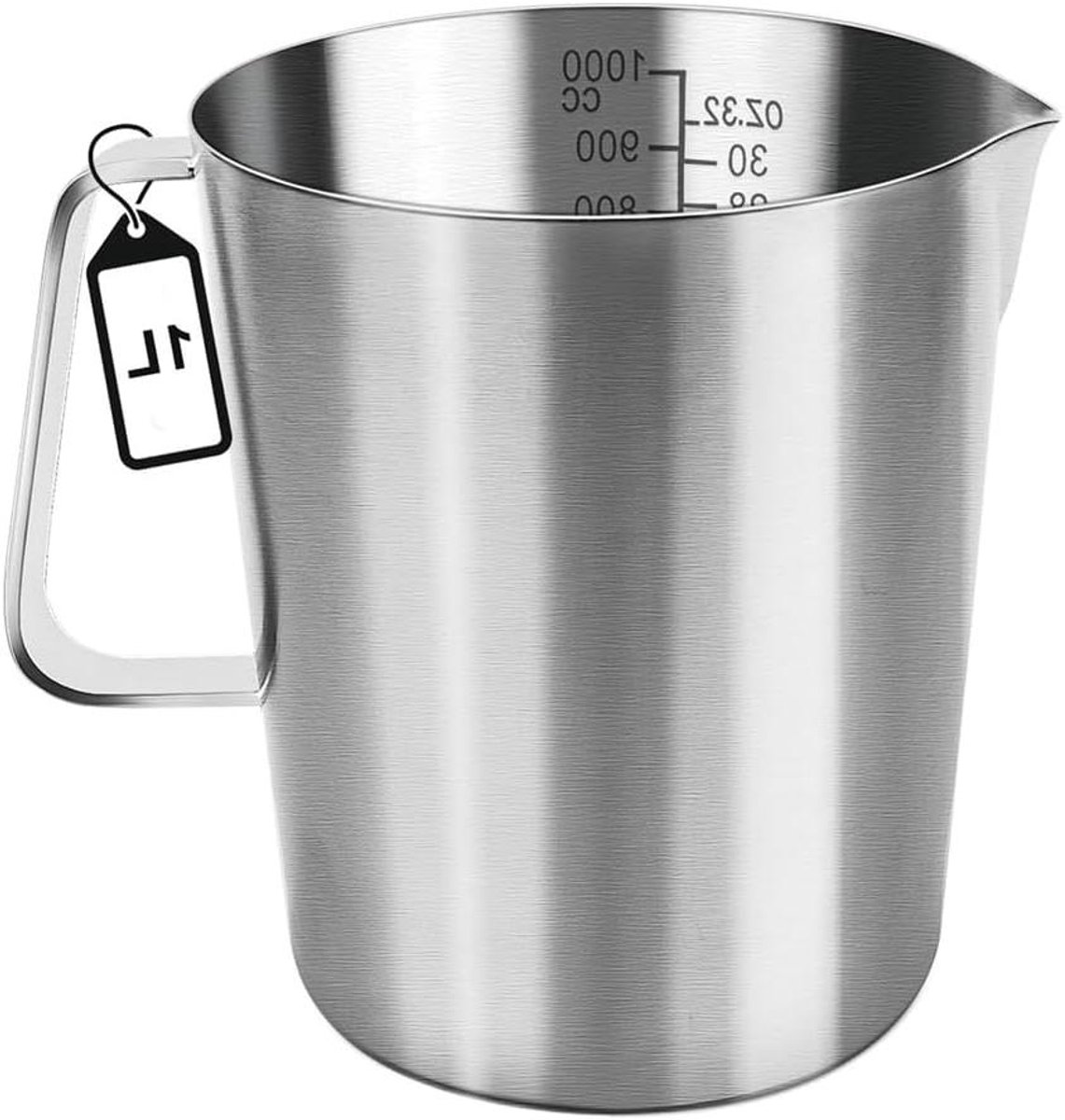 Maatbeker Roestvrij Staal - Keuken Karaf - Nauwkeurig Meten - Lekvrije Tuit - 1 Liter - Zilver