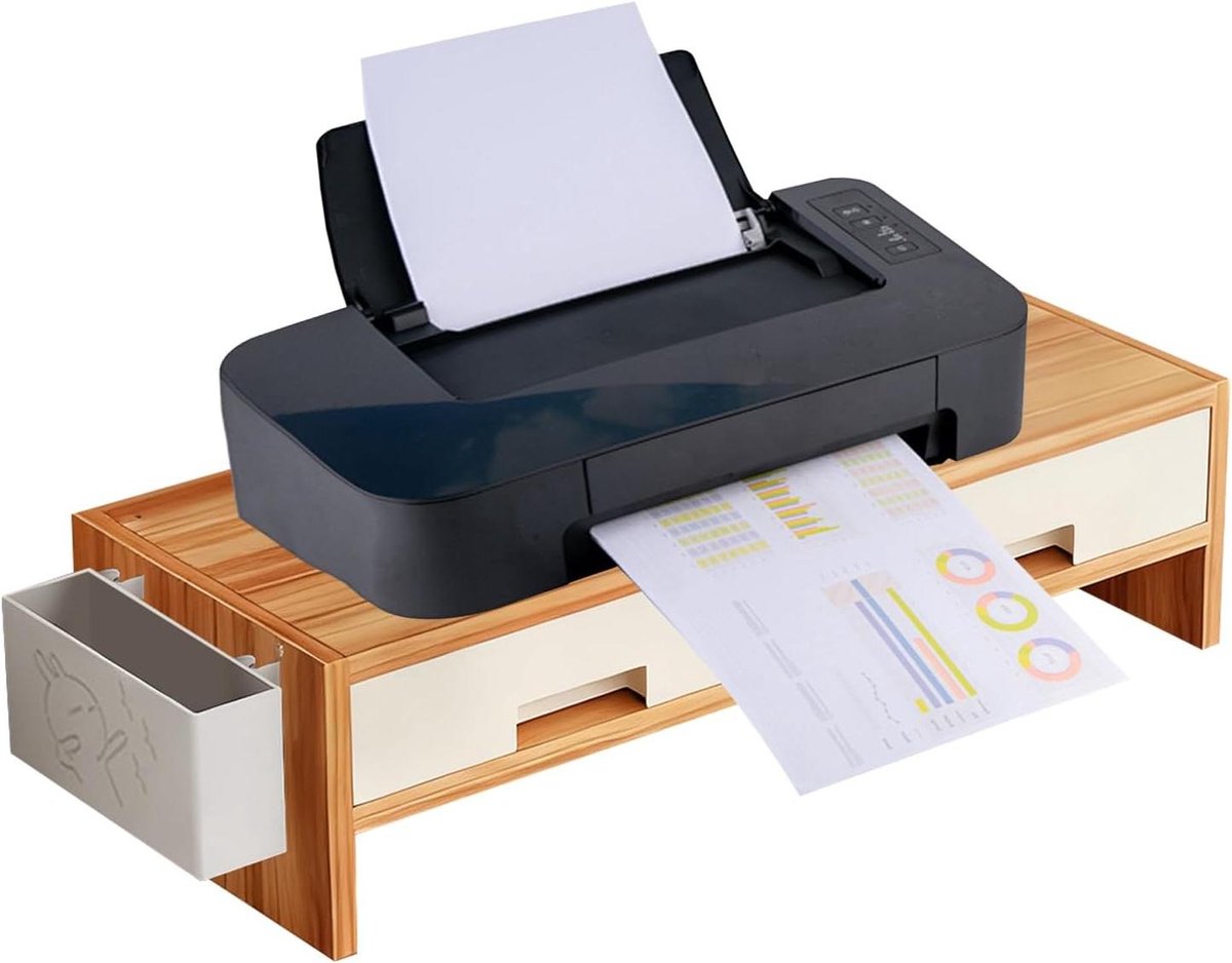 Monitor Verhoger - Bureau Organizer - Werkplek Verbeteren - Dubbele Lades - 50 cm Breed - Houtkleur