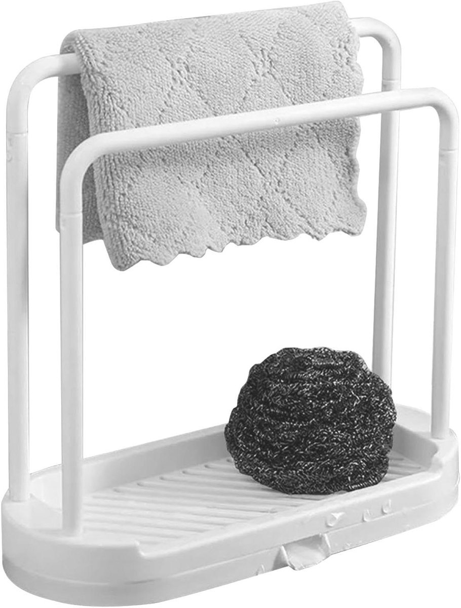 Vaatdoekhouder - Sponsbakje - Keuken Organiseren - Ruimtebesparend Dubbelpolig - 20.5 cm - Wit