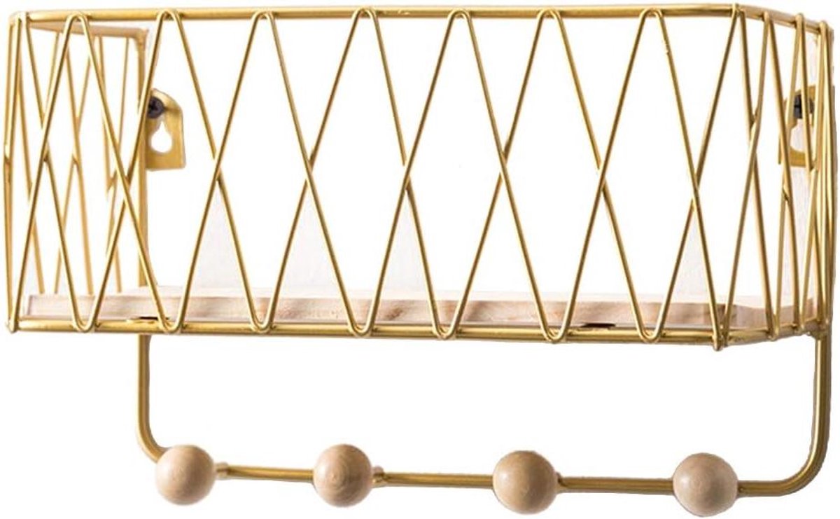 Wall Hanging Key Holder Mail Rack Coat Mail Organizer Basket Golden Small
