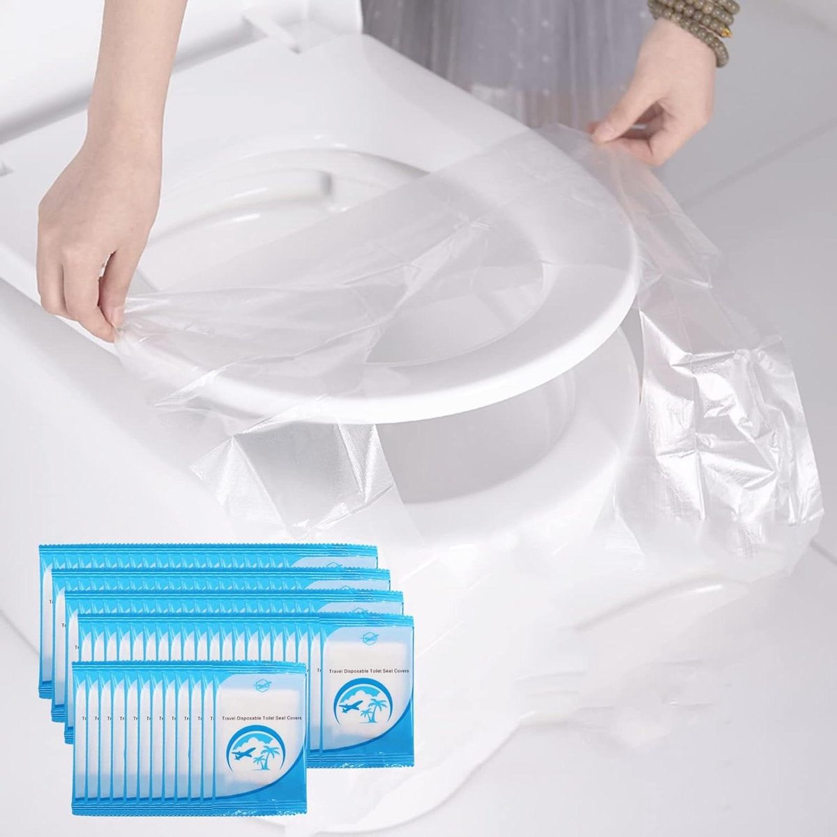 Wegwerp toiletzittingen - Draagbare wc-mat - Hygiënisch reizen - Onafhankelijk verpakt - 50 stuks - Transparant