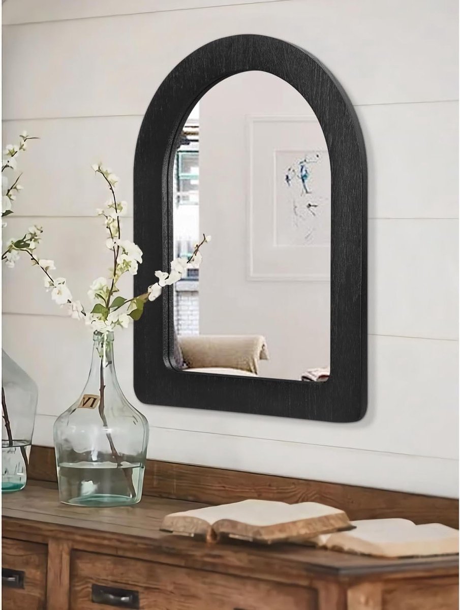 Decoratieve Boogvormige Spiegel met Houten Lijst voor Wand in Slaapkamer en Woonkamer - 50x40cm, Perfect voor Interieur en Styling