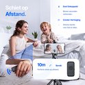 Moeder en zoon gebruiken de Studio ME statief met Bluetooth afstandsbediening. Het bereik is 10m. "Schiet op Afstand."