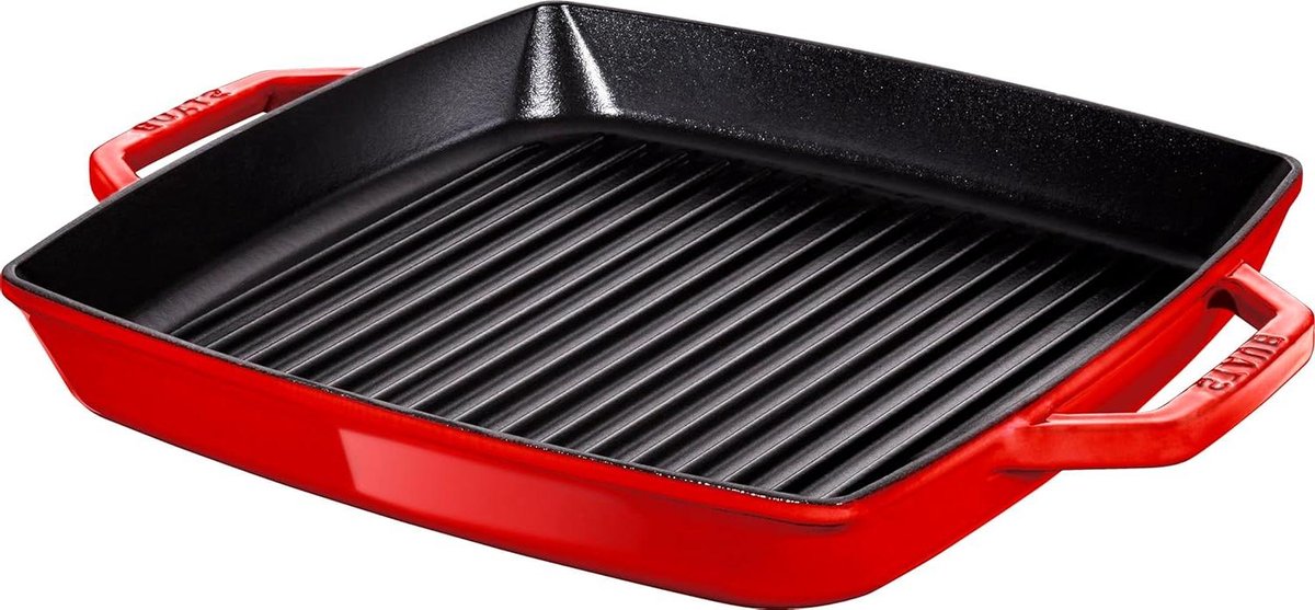 Gegoten Bakplaat - Grill Pan - Steak Grillen - Gladde Bodem - 28 cm - Kersenrood