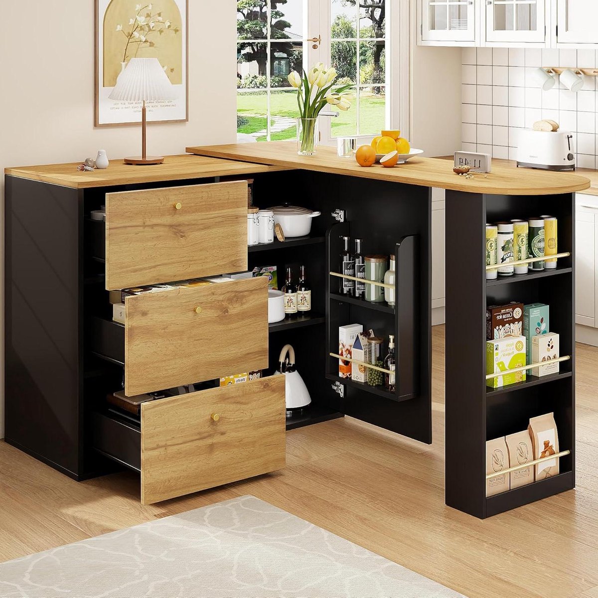 Bartafel met Opbergruimte - Keukeneiland Hoge Tafel - Flexibel Wonen - 360 Graden Draaibaar