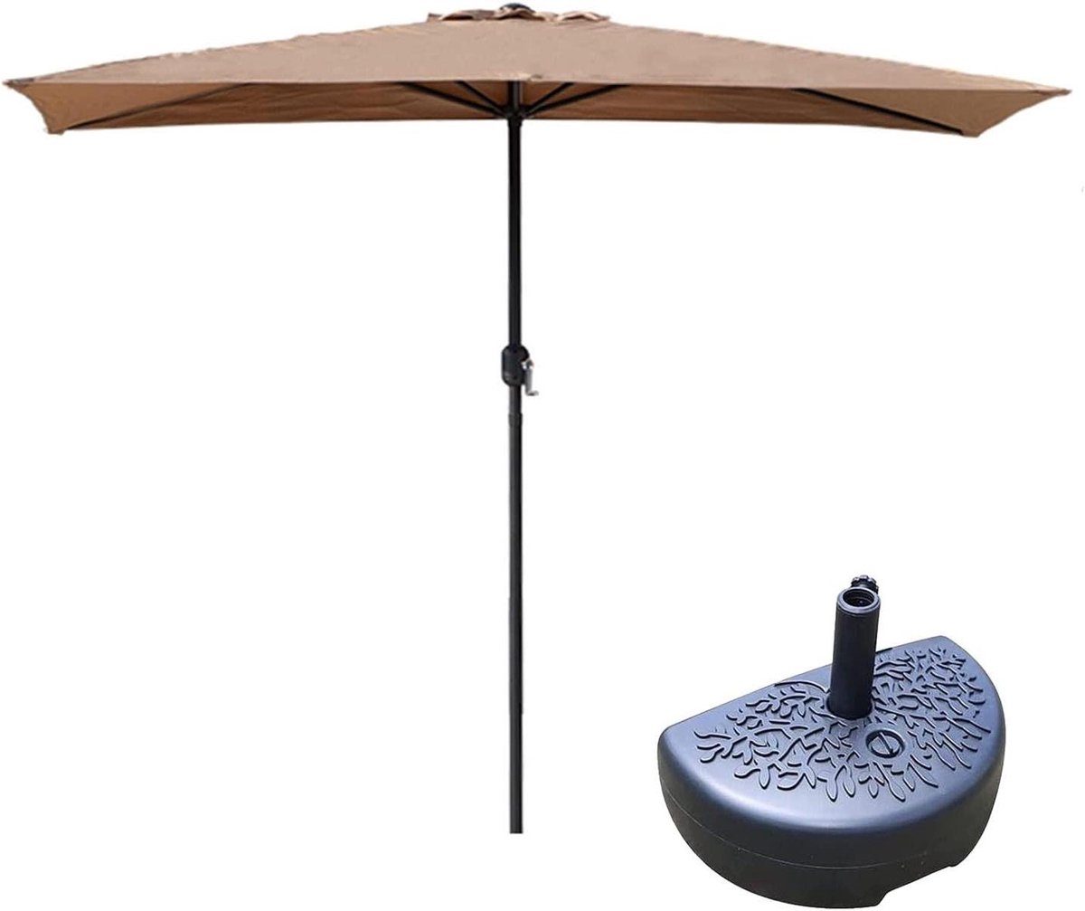 Halve Parasol Rechthoekig - Balkon Parasol Tuin - Ruimte Besparen - Muurbevestiging Mogelijk - 200x100cm - Bruin