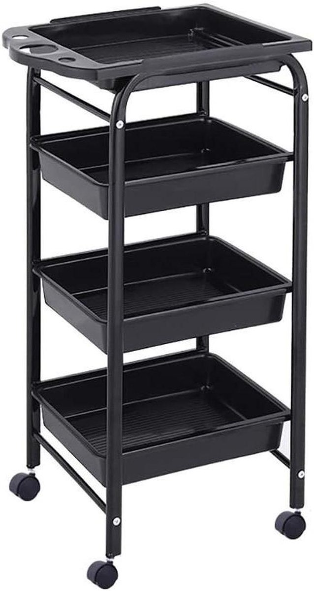 Opbergkar - Rolkar Trolley - Schoonheidssalon - Met Verwijderbare Lade - 44x30x80cm - Zwart