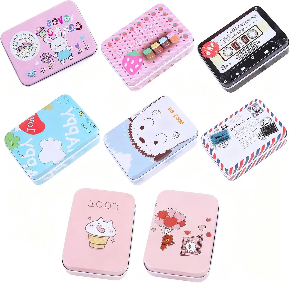Set van 8 Mini Blikjes met Deksel voor Opslag van Snoep, Sieraden en Kleine Onderdelen - Organisatoren in Metaal, 9 x 6,5 x 2 cm