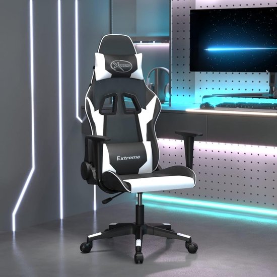 Gaming Stoel - Comfortabele Stoel - Comfortabel Gamen - Verstelbare Rugleuning - 1 stuk - Zwart Wit — afbeelding 2