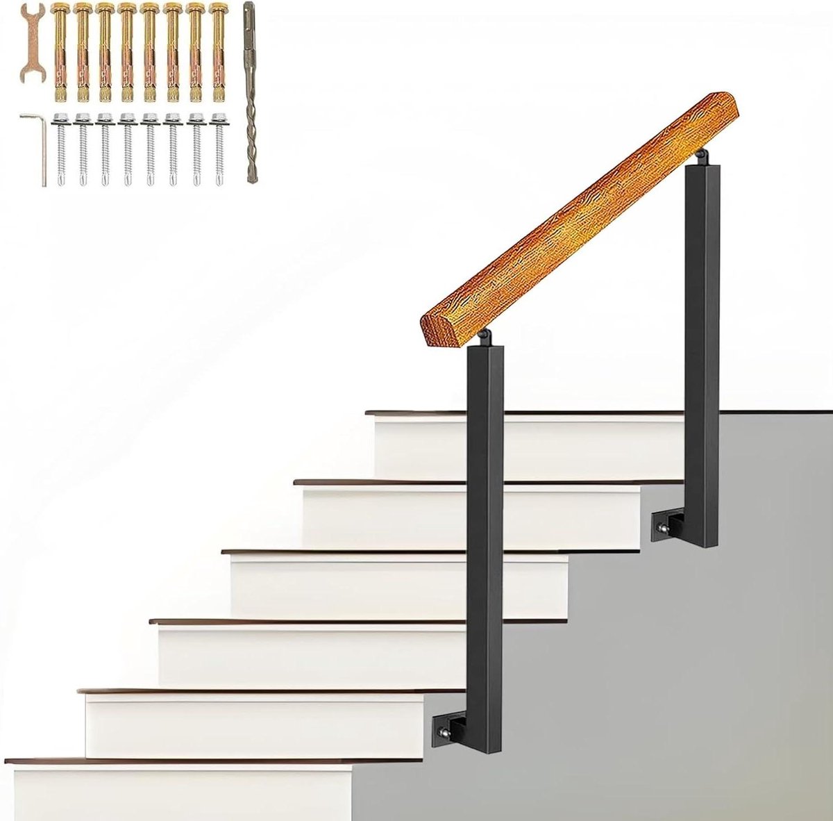 Trapleuning Buiten - Leuning Binnen - Veilig Traplopen - Massief Hout Ijzer - 85cm Hoog - Niet gespecificeerd