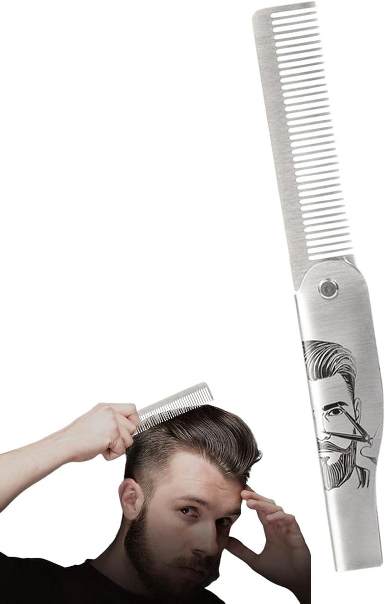 Baardkam Opvouwbaar - Baardborstel Staal - Baard Stylen - Roestvrij Staal - 16.5 cm - Zilver