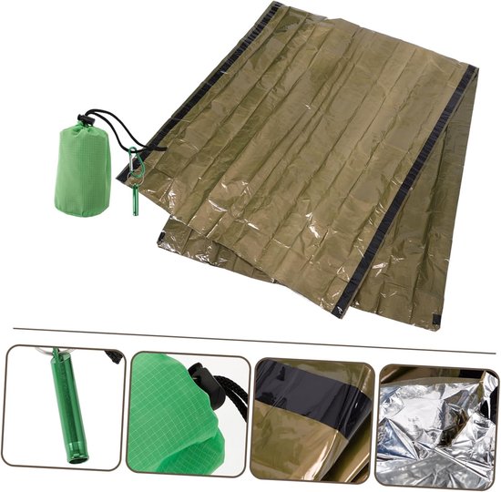 Nood Slaapzak - Thermische Bivakzak - Buiten Overleven - Compact Opvouwbaar - 37x6x6 cm - Groen — afbeelding 4