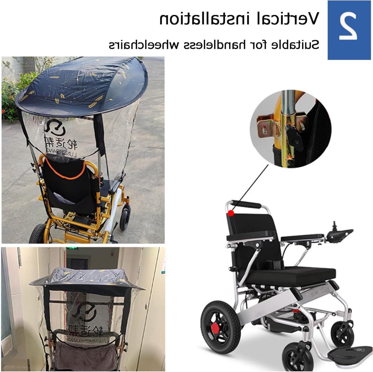 Rolstoel Paraplu - Regenhoes Zonnescherm - Bescherming Buitenshuis - Vijflaagse Zwarte Lijm - 102 cm - Zwart