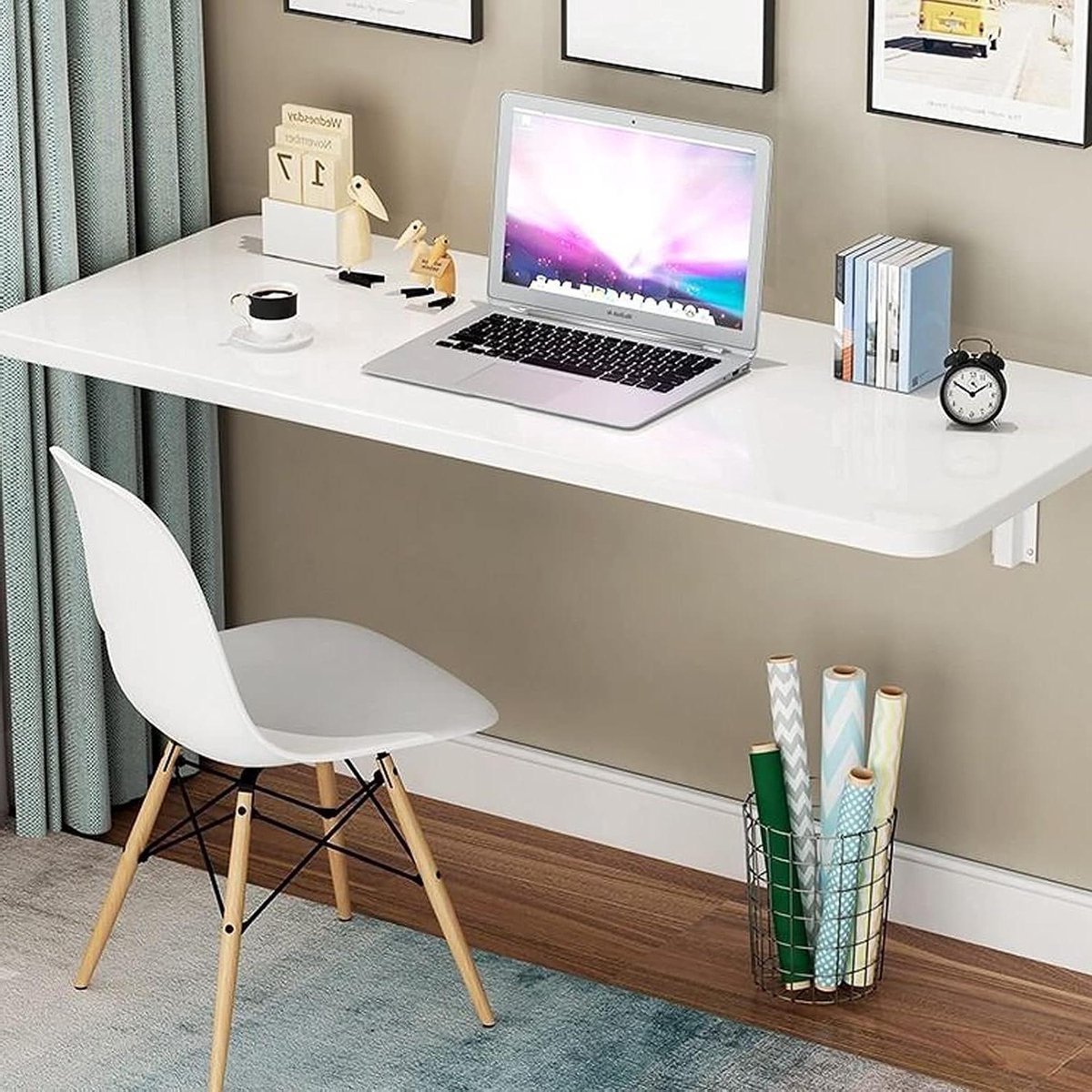 Klaptafel Bureau - Opklapbare Tafel Werkplek - Ruimte Besparen - Aan Muur Gemonteerd - 60x40cm - Wit