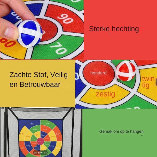 Trampoline Dartbord - Bal Gooi Spel - Familie Spel - Zelfklevende Ballen - 74x74cm - Veelkleurig — afbeelding 5