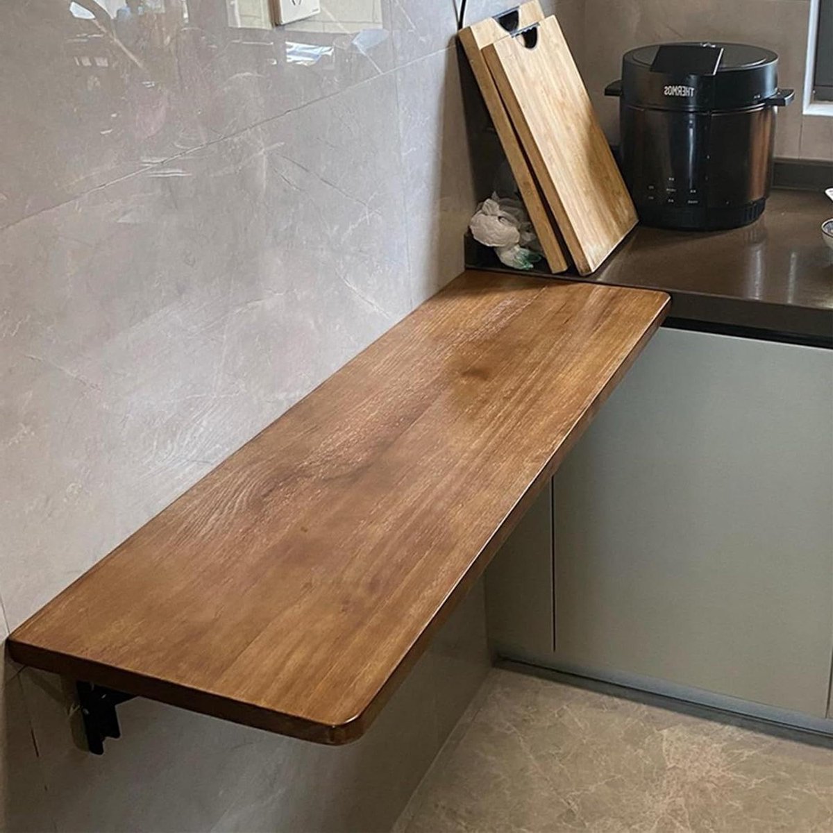 Opklapbare Muurtafel - Wandbureau Klapbaar - Ruimte Besparen - Afgerond Hoekontwerp - 80x35cm - Houtkleur