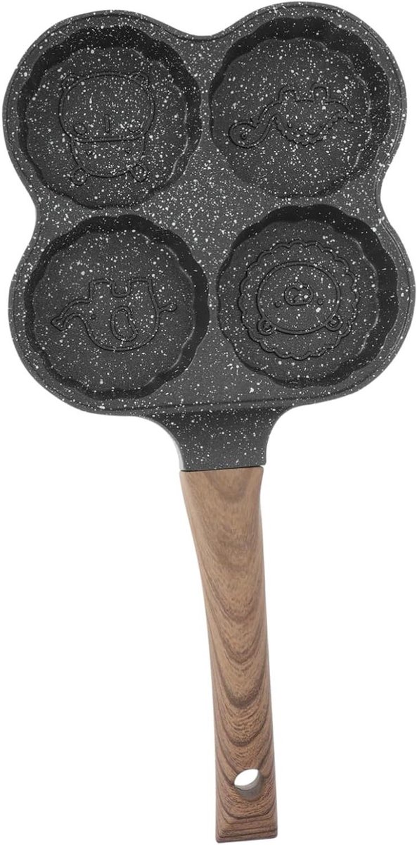 Pannenkoekenpan met 4 Gaten - Ontbijtpan Koekenpan - Ontbijt Maken - Antiaanbaklaag - 40 x 20 cm - Zwart