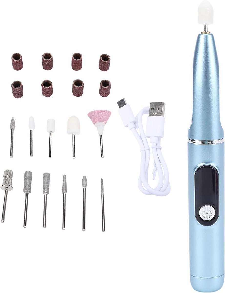 Draadloze Nagelfrees - Elektrische Nagelvijl - Manicure Pedicure - 9 Snelheden - 15000 UMD - Blauw