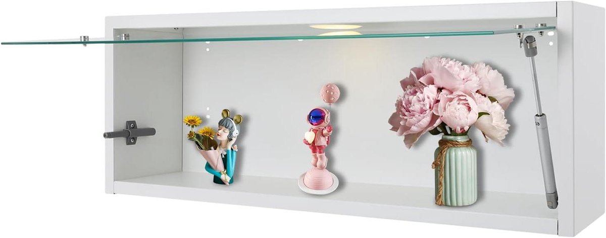 Hangkast met Verlichting - Wandkast Keuken - Opbergen en Organiseren - Druk-om-te-openen Deur - 80 x 18 x 30 cm