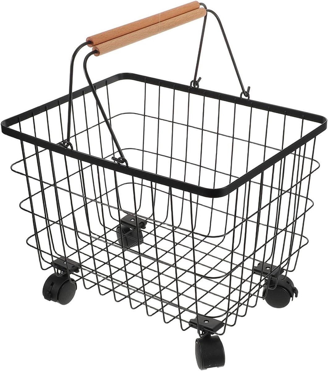 Houtblokhouder Open Haard - Houtmand Kachel - Opslag Brandhout - Met Wielen - 38x31x28.5 cm - Zwart