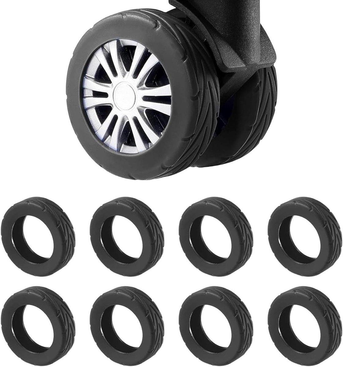 Upgrade Silicone Kofferwiel Covers - 8 Stuks, Waterdicht, Geluiddemping en Slijtvast, Bescherming voor Spinner Wielen van 2-2.4 Inch, Ideaal voor Reizen en Kofferonderhoud