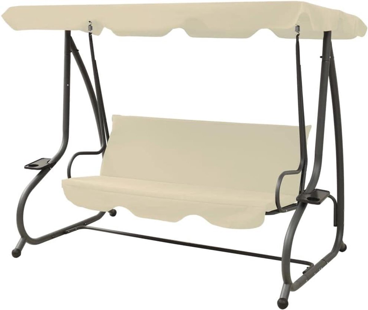 Schommelbank Buiten - Tuinbank Schommel - Ontspannen Buiten - Met Luifel - 232 x 125 x 170 cm - Zandwit