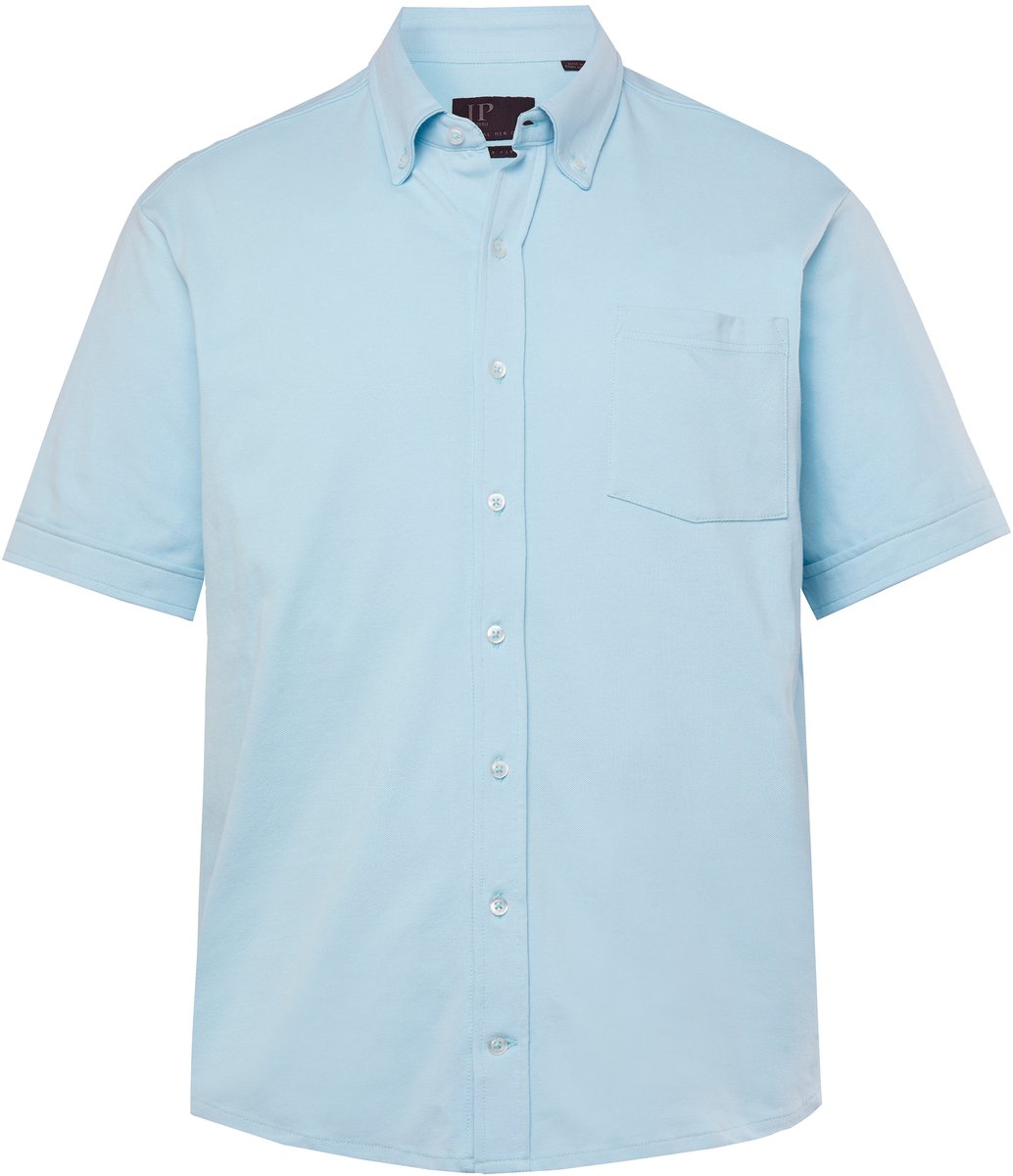 JP 1880 - Heren - Piqué overhemd FLEXNAMIC® korte mouw buttondown-kraag - Jeans blauw - Maat 4XL