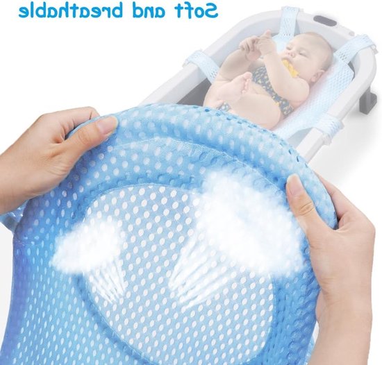 Baby Baddouchemat - Babybadhangmat - 5-Punts Veiligheidsriemen - Babybadnet - Verstelbaar - Babybadhangmat - stoel ondersteuning - Geschikt voor pasgeborenen - Voor Badkuip & Reizen - blauw — afbeelding 5