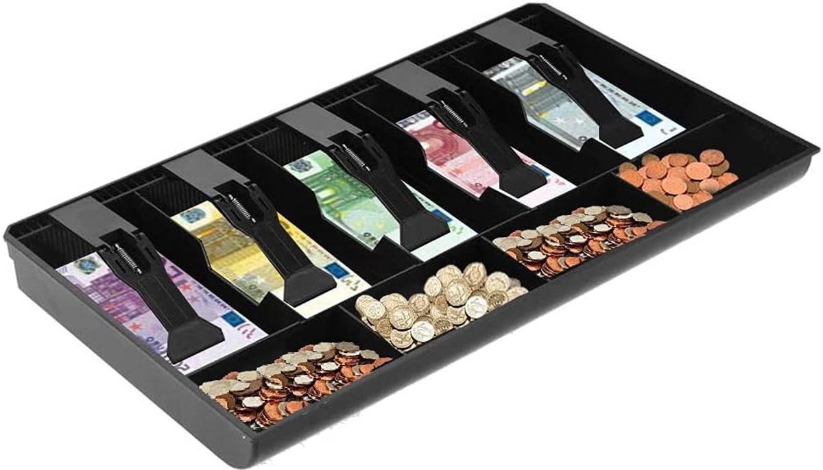 Kassalade met 9 vakken, 41 x 25 x 4 cm, Verwijderbare geldlade voor kassasystemen, Ideaal voor winkels en horeca