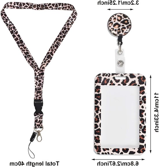 Stijlvolle Leopard ID Kaart Houder met Retractable Badge Reel en Afneembare Lanyard, Ideaal voor Werknemers, Verpleegkundigen en Studenten — afbeelding 5