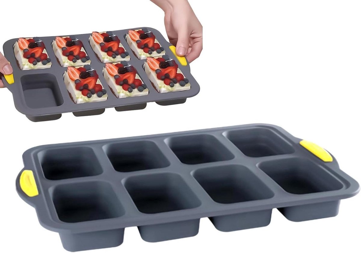 Mini Broodvorm - Bakblik 8 Holtes - Thuis Bakken - Antiaanbaklaag - 7.2 x 24.7 cm - Grijs