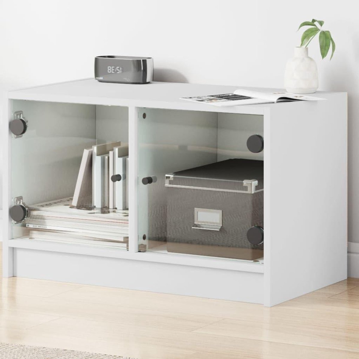 Tv-kast - Opbergkast - Media Opslag - Glazen Deuren - 68x37x42 cm - Wit