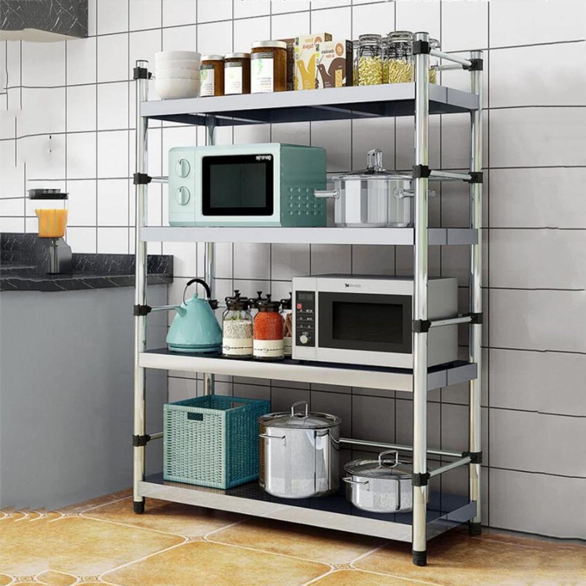 Magnetronrek Met Haken - Keuken Organizer - Keuken Opslag - Verstelbare Planken - 70cm Breed - Zilver