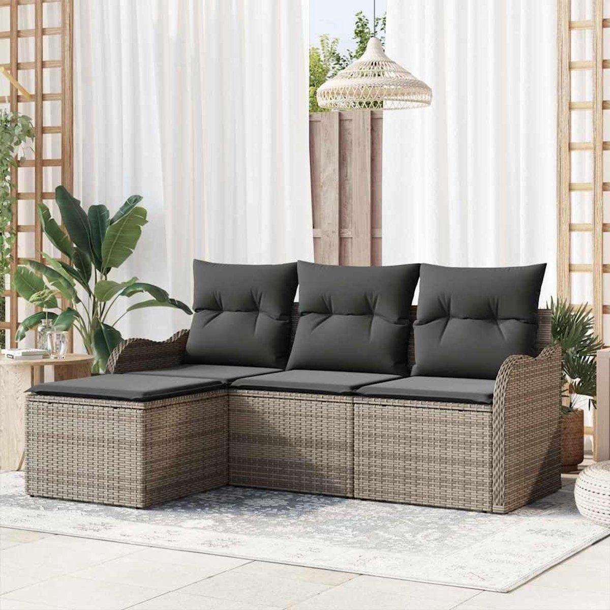 Tuinbankset met kussens - Loungeset buiten - Ontspannen in de tuin - Modulair en opbergbaar - 4 delig - Grijs