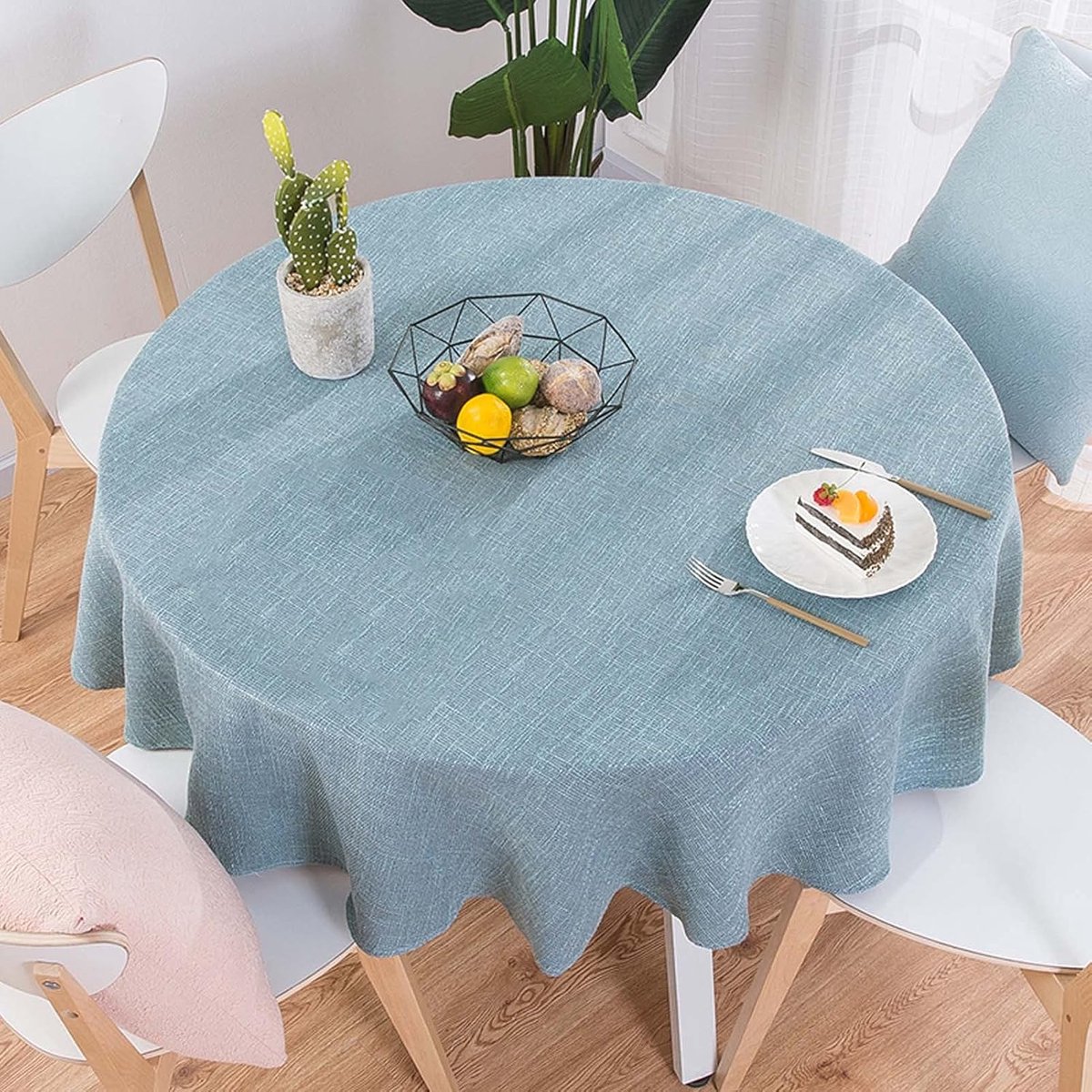 Rond Tafelkleed - Linnen Look - Home Decor - Zwaar Gewicht - 170cm - Effengekleurd