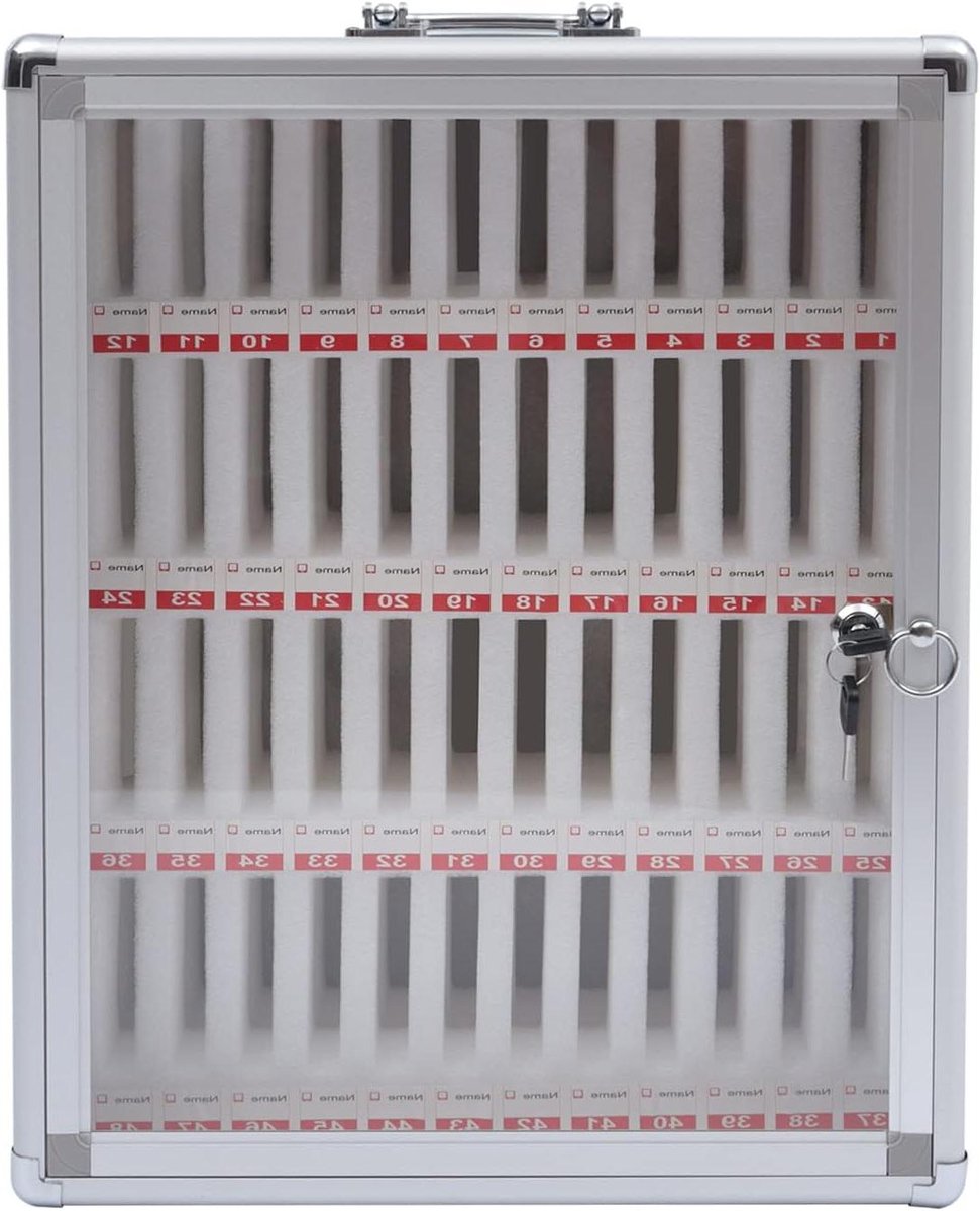 Opbergdoos Telefoons - Telefoonkluis Locker - Veilig Opbergen - Afsluitbaar Aluminium Frame - 60 Vakken - Zilver