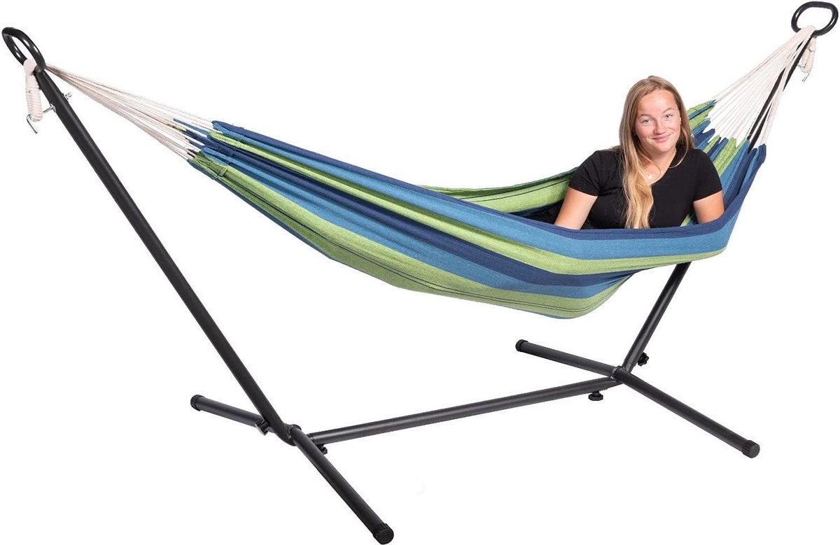 Hangmat met Standaard - Eenpersoons relax - Ontspannen in de tuin - Inclusief draagbare standaard - Single formaat - Groen