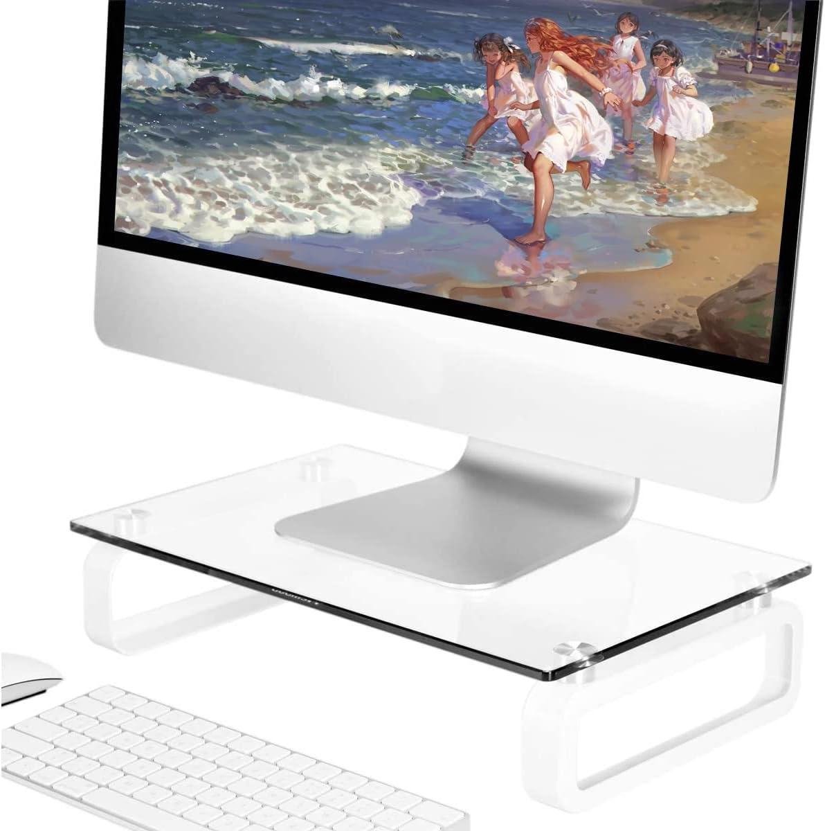Monitor Standaard - Bureau Verhoger - Bureau Organisatie - Gehard Glas - 38 x 24 cm - Helder