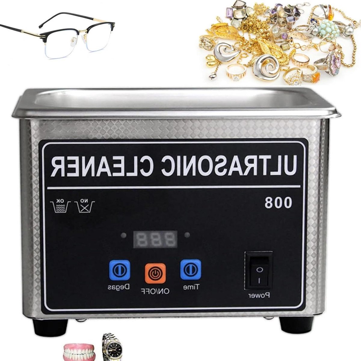 Ultrasone Reiniger - Sieradenreiniger - Snel Reinigen - 40kHz Diepe Reiniging - 08 Liter - Zilver