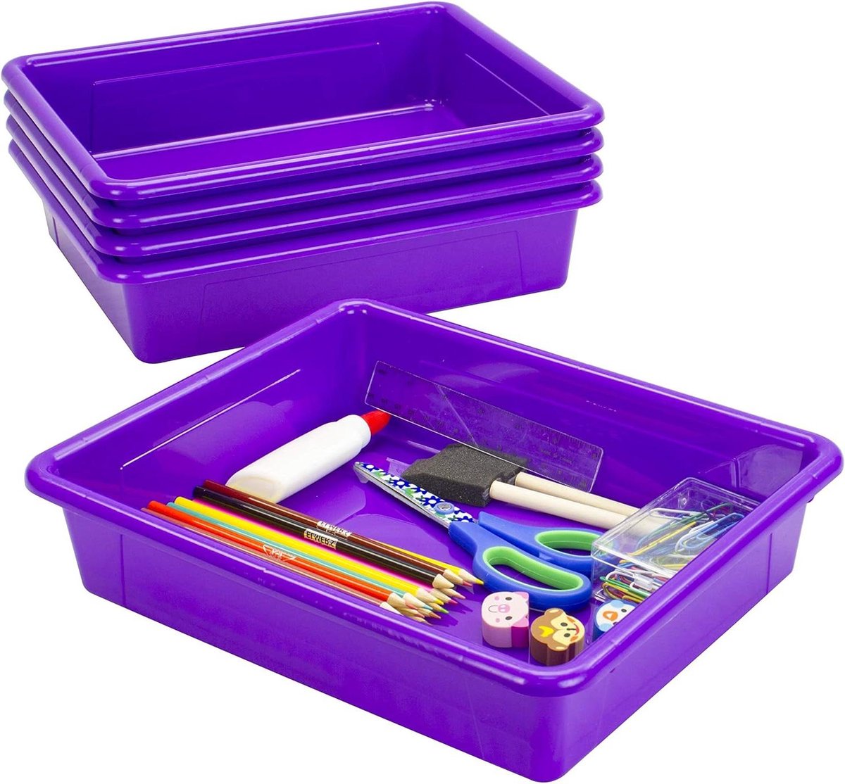 Opbergbakken Plat - Organizer Bakken - Werkplek Organiseren - Stapelbaar Ontwerp - 5 Stuks - Paars