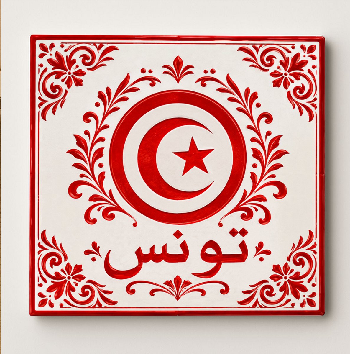 Tunesië Decoratieve Keramische Tegel – Tunesische Halve Maan Ster Wandtegel – Rood Wit Her