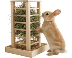 Konijn Feeder - Hooi Hark - Kleine Dieren Voeren - Houten Voederstandaard - 38 x 27 cm - Houtkleur